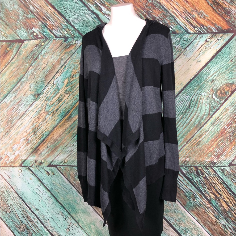 D0 - Caslon Black Hooded Drape Front Knit Cardigan - L